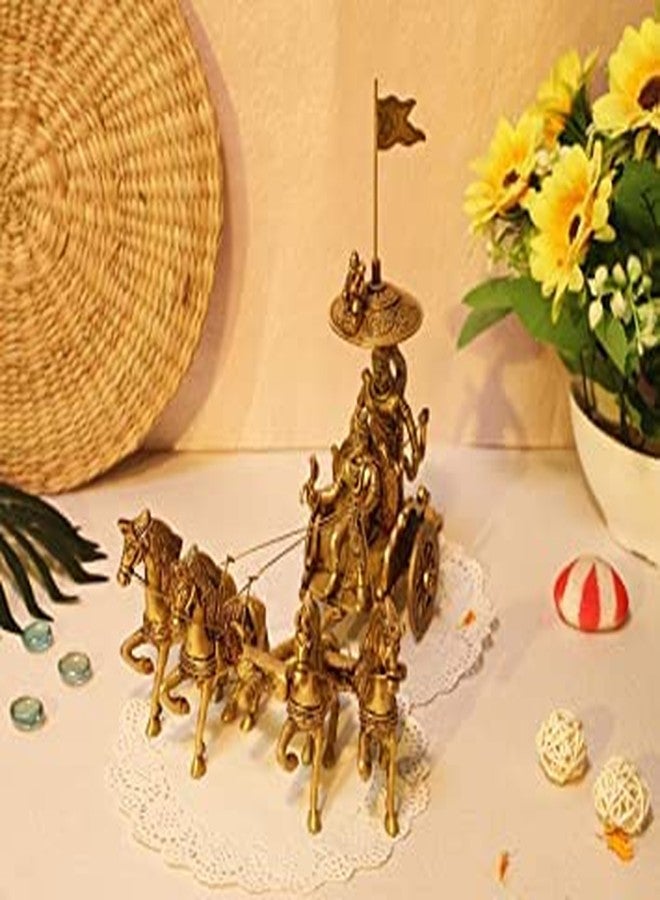 Mla's Decor Brass Chariot with Krishna & Arjuna/Krishna Arjuna Rath with Vijay Pataka and Lord Hanuman Sitting Golden - Image 5